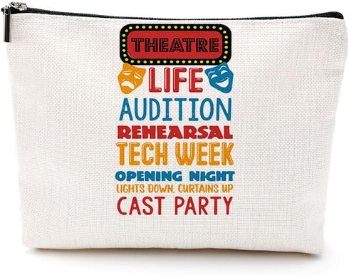 Theatre Life Cosmetic Bag Makeup Bag Pouch Theater Gifts Musical Theatre Drama Lover Gifts Comedy Tragedy Mask Bag for Women Actor Actress Teacher...