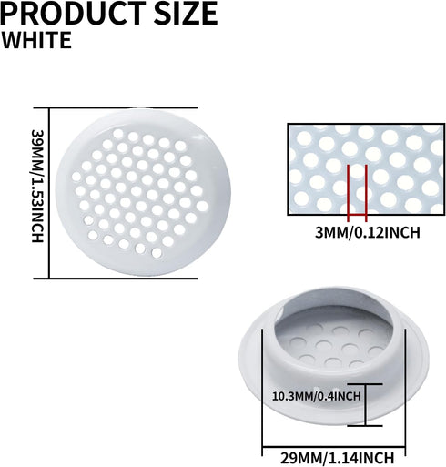 20Pcs Circular Air Vents White Soffit Vent, Stainless Steel Round Vent Mesh Hole Louver for Kitchen Bathroom Cabinet Wardrobe, 1.14"(29mm) Mountin...