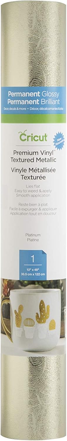 Cricut Permanent Vinyl - Textured Metallic, Platinum - 4ft Roll (12'x48')...