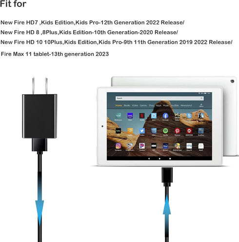 15W Fast Charger with 10Ft Extra Long 5A USB C Cable for Charging New Fire HD 10,10Plus-9th 11th Gen 2019 2021,Fire Max 11-13th Gen 2023, Fire HD ...
