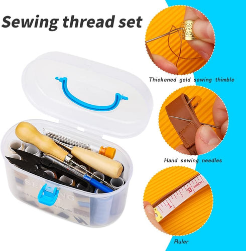 FTEVEN 43 Pieces Upholstery Repair Sewing Kit, Heavy Duty Sewing Kit with Leather Sewing Thread, Big Eye Sewing Needle, Sewing Awl for Furniture,C...