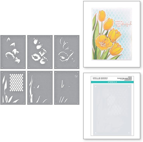 SPELLBINDERS PAPERCRAFTS, INC Spellbinders Layered Stencils 6/Pkg-Wonderful Tulips-Four Petal, Gray...