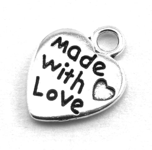 heyous 100pcs Heart Shape Charms Handmade Metal Labels Printed Made With Love Tag Labels Carving DIY Craft Necklace Bracelets Keychain Jewelry Mak...