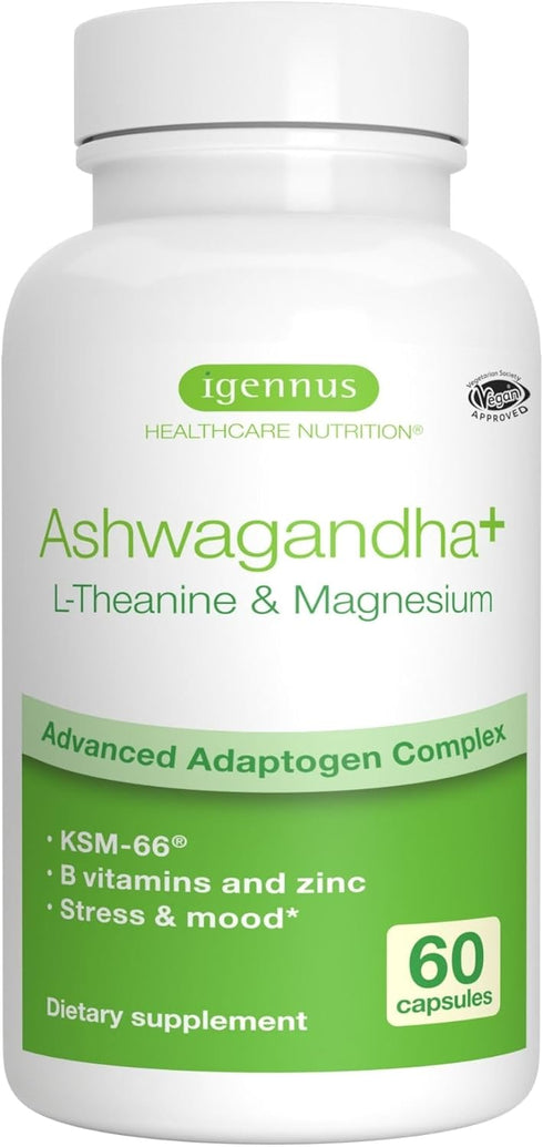 Advanced Ashwagandha KSM-66, L-Theanine & Magnesium, Clean Label, Multi Action Adaptogen Complex for Stress Support with Zinc & B Vitamins, 60 Veg...
