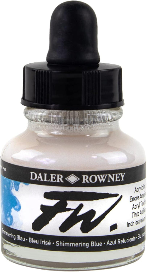 Daler-Rowney FW Acrylic Ink Bottle Shimmering Blue - Versatile Acrylic Drawing Ink for Artists and Students - Permanent Calligraphy Ink - Archival...
