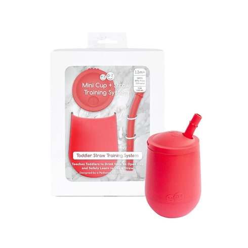 ezpz Mini Cup + Straw Training System - 9 Months+ (Coral) - 100% Silicone Training Cup for Infants + Toddlers - Designed by a Pediatric Feeding Sp...