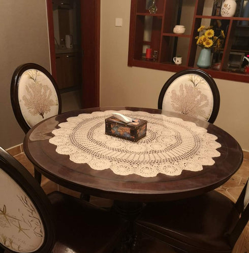 Damanni Beige Cotton Handmade Crochet Lace Tablecloth Doilies Table Overlay,Round,35 Inch...