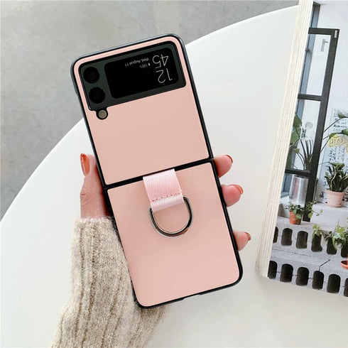 Lunivop Compatible with Samsung Galaxy Z Flip 3 5G Case Metal Ring Ultra Slim Cover Hard Plastic PU Leather Shockproof Phone Case Fashion (for Gal...