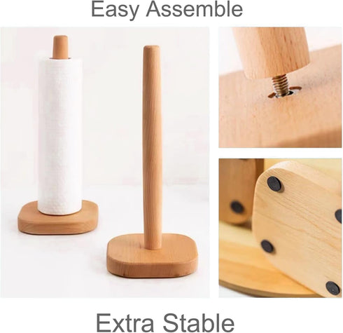 HUAJIE BienStylife Paper Towel Holder, Wooden Base Kitchen Paper Hanger Rack Bathroom Towel Roll Stand Organizer Countertop Wooden Paper Towel Hol...