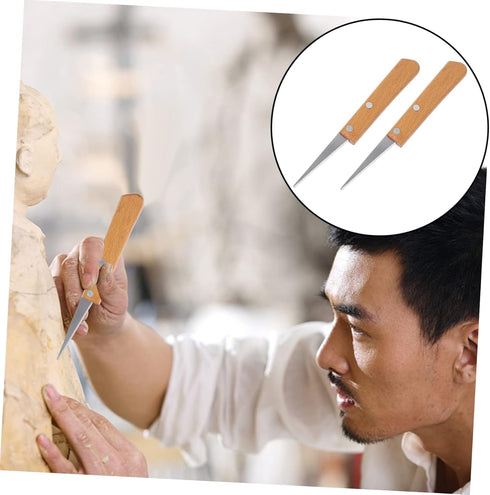 EXCEART 6 Pcs Engraving Patch Wooden Handle Fettling Polymer Clay Tools Polymer Pocket Fettling Japanese Pocket Wooden Clay Tools Art Tool Stainle...