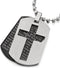 COOLSTEELANDBEYOND Two-Pieces Mens Bible Verse Cross Dog Tag Pendant Necklace, Steel Silver Black with 23.6 inch Chain...