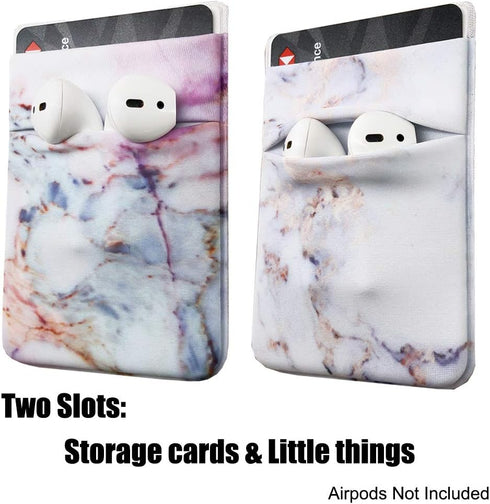 2Pack Phone Card Holder Stretchy Wallet Pocket Credit Card ID Case Pouch Sleeve 3M Adhesive Sticker on Galaxy Android Smartphones (Pink Marble & W...