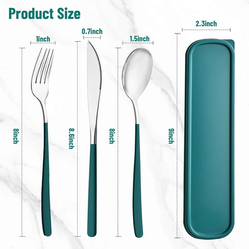 Travel Utensils with Case, 4pc Reusable Utensils Set with Case, Camping Utensil Set, Portable Silverware Lunch Utensils Set for Work Camping Schoo...