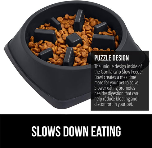 Gorilla Grip Slow Feeder Dog and Cat Bowls, Interactive Puzzle Toy for Dogs and Cats Food Training, Keeps Pets Busy and Prevents Puppy Overeating,...
