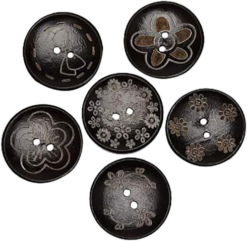 Libiline New 24pcs Carve Wood Button 2 Holes Craft Clothe Sewing Decor … (Brown Carving, 35mm(1 3/8"))...