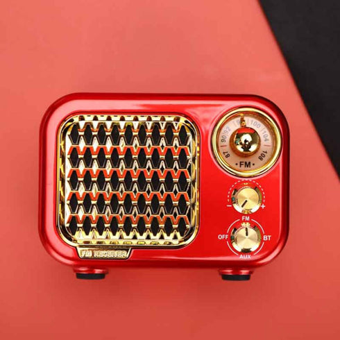 Retro Bluetooth Speaker Red Vintage Style with FM Radio Strong Bass Enhancement Loud Volume AUX TF Card MP3 Player...