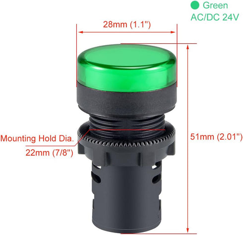 uxcell 5Pcs Green Indicator Light AC/DC 24V, 22mm Panel Mount, for Electrical Control Panel, HVAC, DIY Projects...