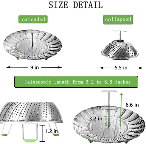 Steamer Basket, Veggie Steamer Basket for Cooking Stainless Steel Folding Vegetable Steamer Insert with Extending Removable Center Handle Expandab...
