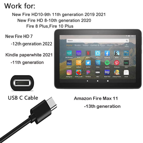 5A Fast USB C 10Ft-2Pack Extra Long Charging Cable for Charging New Fire HD 10 10Plus 9th-11th Gen 2019-2021,Fire HD 8 8Plus 2020,Fire HD7 2022,Fi...