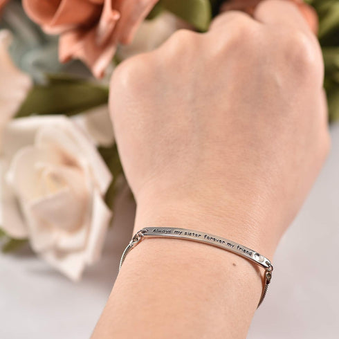 AOBOCO Sterling Silver Sister Bracelet Embellished with Crystals from Austria, Always My Sister Forever My Friend, Inspirational Christmas Anniver...