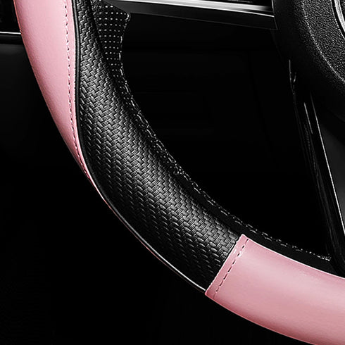 Soft Cute Light Pink Microfiber Leather Anti-Slip Steering Wheel Cover, Universal 15 Inch for Women Girls, Fit Vehicles, Sedans, SUVs, Vans, Truck...