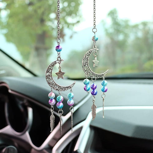 Pair of Mini Dream Catcher Car Rearview Mirror Accessories Charms Pendant Interior Hanging Ornaments (Moon)...