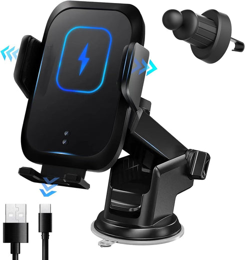 Amlink Wireless Car Charger - 15W Fast Chargeing Cell Phone Holder Car - Auto Clamping Phone Mount Holder for Dashboard Windshield Air Vent Compat...