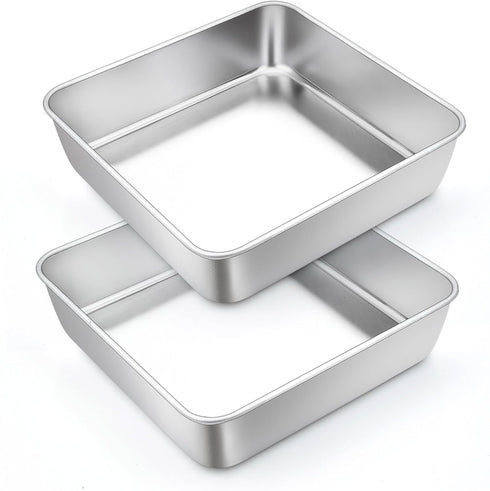 TeamFar 6 Inch Square Cake Pan, Stainless Steel Square Baking Pan for Lasagna Cake Brownie, Healthy & Heavy Duty, Dishwasher Safe & Easy Clean, Br...