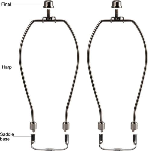 8 Inch Lamp Harp, Saangseon Dark Nickel Lamp Shade Harp Holder Replacement with Finial and Detachable 3/8 Saddle Base, Set of 2 DIY Lighting Acces...