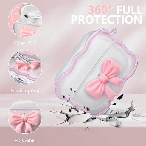 Airpods Pro 2nd Generation Case with Cute 3D Colour Bow Design Soft Clear TPU Cover with Cute Keychain, Airpods Pro Case Cleaning Pen Kit for Woma...