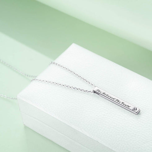 925 Sterling Silver Vertical Bar Necklace Engraved Message Inspirational Jewelry Gifts for Women...