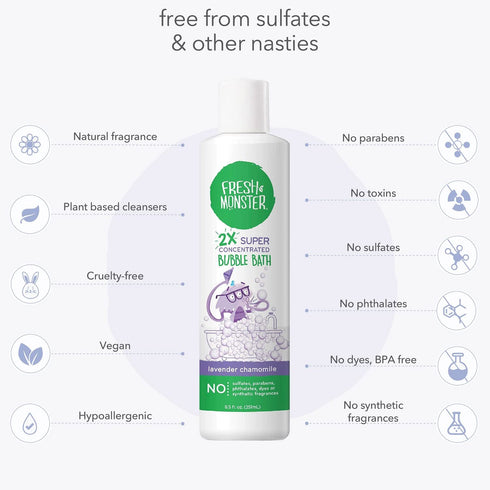 Fresh Monster Kids Foaming Bubble Bath | Hypoallergenic, Natural for Kids & Toddlers | Super Concentrated | Soothing Lavender Scent | Bath Time Es...