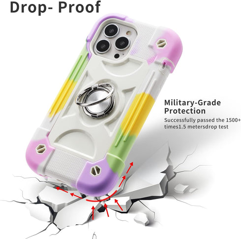 for iPhone 13 Pro Max Case 6.7 Inch with Ring Stand, with 2 Pack Glass Screen Protector + 1 Pack Camera Lens Protector,Heavy-Duty Shockproof Cover...