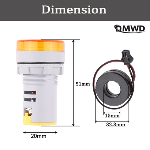 Power Tester, 22MM AC 220V/26KW 380V/45KW LED Digital Display Mini KW Meter Monitor, Round LED Signal Light Indicator Yellow Power Tester Detector...