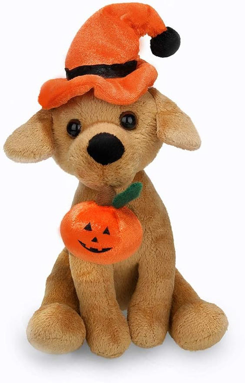 Plushland Halloween Pawpals 8 inches Puppy Dog Plush Stuffed Toy Comes with Hat and Halloween Jack O Lantern - Pumpkin for Kids on This Holiday (L...