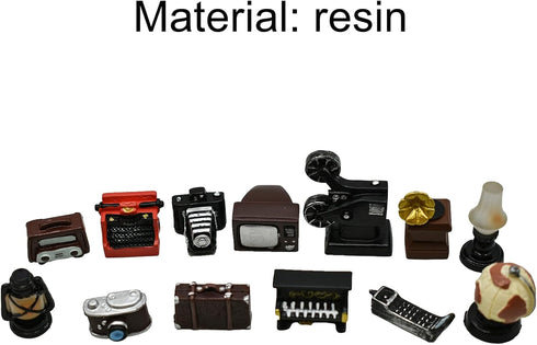13Pcs Miniature Home Appliances 1inch Retro Dollhouse Furniture Mini Simulated Resin Camera Telephone Television Models for DIY Diorama Micro Land...