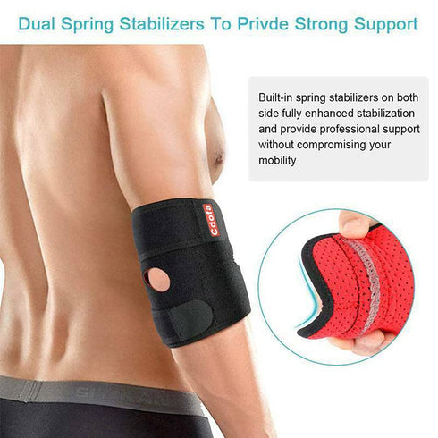 Elbow Support Adjustable Neoprene Elbow Brace with Dual-Spring Stabiliser, Elbow Strap for Golfers Elbow, Tennis Elbow, Arthritis, Sports Injury P...