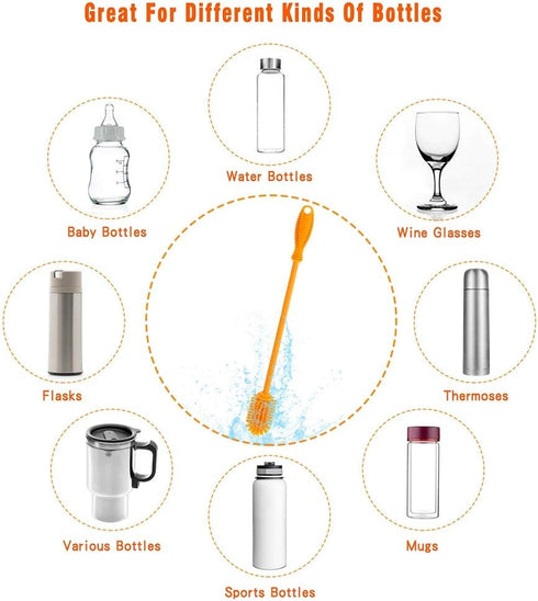 Silicone Bottle Cleaning Brush with Long Handle,12.5" Water Bottle Cleaner for Baby Bottles, Hydro Flask, Sports Bottle, Vase, Glassware, Perfect ...