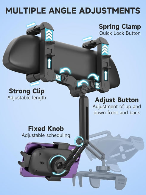 Rearview Mirror Phone Holder, 2024 Upgraded 360° Rotating Rear View Mount with Adjustable Arm Length, Multifunctional Universal Car All 4-7 Inch M...