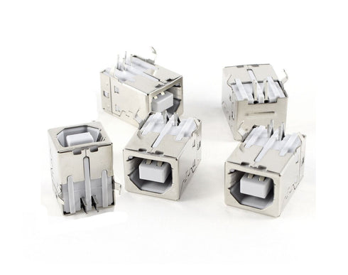 YXQ USB Type B Female Port 4-Pin 90 Degree B Solder Jack PCB Mount DIP Socket Connector Silver Tone, 5-Piece...
