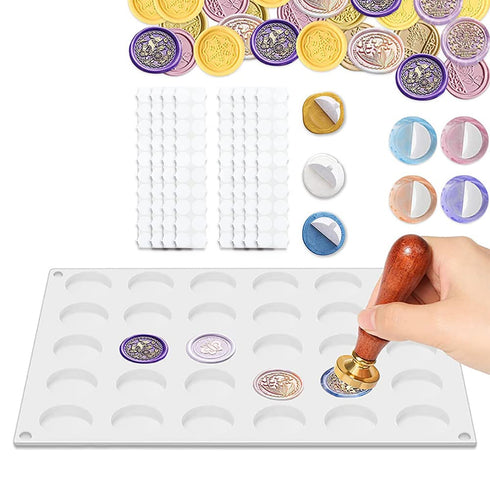 Wax Seal Silicone Mat for Wax Sealing Stamp, 30 Cavity Wax Seal Molds with 300Pcs Removable Sticky Adhesive Dots for DIY Craft Adhesive Waxing Sta...