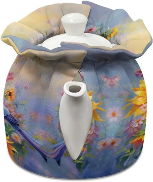 Sunflower Butterfly Hummingbird Tea Pots Cosy Kitchen Tea Pot Dust Cover Insulated Kettle Cover Breakfast Warmer for Home Kitchen Decorative Easy ...