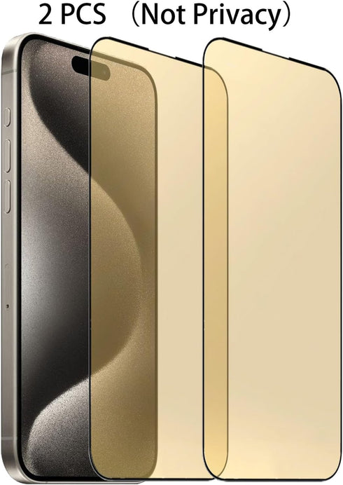 2 Pack Anti-Blue Tempered Glass Mirror Screen Protector Film for iPhone 15 Pro Max, 6.7 inch 9H Hardness Anti-scratch Full Covered (Gold)......