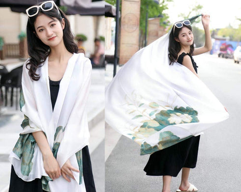 70x35inch Women Silk Feeling Head Hair Satin Scarf Wrapping Long Summer Fashion Lightweight Shawl Travel Beach Airplane (BB beige lotus)...