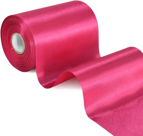TONIFUL 4 Inch x 22 Yards Wide Hot Pink Satin Ribbon Solid Fabric Large Ribbon for Cutting Ceremony Kit Grand Opening Chair Sash Table Hair Car Bo...