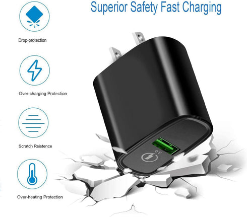 18W Fast Charger for Samsung Galaxy A51 A21 S10 S10E,A71 A72 A52 5G A31 A41 S20 FE 5G A14 A42 A04S,S9 S8,Nokia 6.2 7.2 8.3 7.1,Quick Charge 3.0 US...