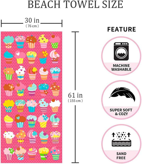 Microfiber Beach Towel Set Oversized Large Quick Dry Soft Thin Sand Free Cute Ice Cream Design 30×60 inch Beach Towels for Kids Women Men Pool Swi...