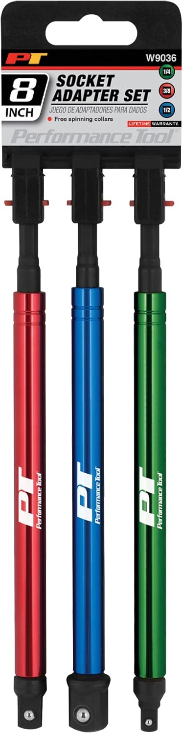Performance Tool W9036 3-Piece 8-Inch Socket Adapter Set for Versatile and Convenient Socket Access...