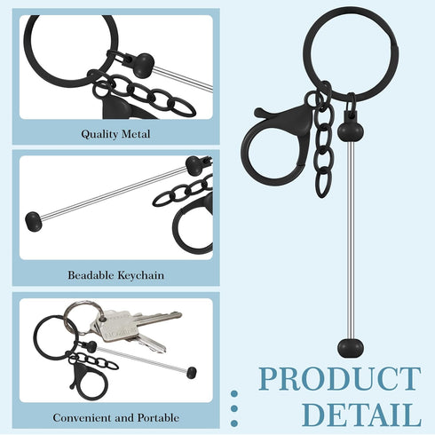 12 Pcs Beadable Keychains Bars Bulk for Keychain Making Blank Beaded Metal Keychain for Craft Keychain DIY Gift(Black)...