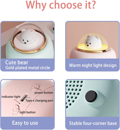 Cute Bluetooth Speaker Night Light for Kids, Bear Wireless Speaker with Adjustable Dual Night Light for Bedroom, Kawaii Room Decor Birthday Gifts ...